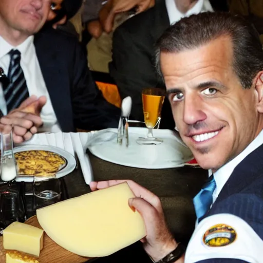 Prompt: Hunter Biden addicted to cheese, highly detailed photo