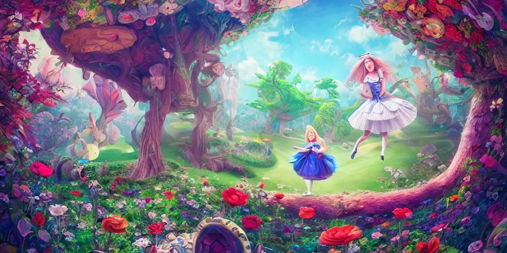 Prompt: Alice falling down the rabbit hole, alice in wonderland, colorful, wide angle, super highly detailed, professional digital painting, artstation, concept art, smooth, sharp focus, no blur, no dof, extreme illustration, Unreal Engine 5, Photorealism, HD quality, 8k resolution, cinema 4d, 3D, beautiful, cinematic, art by artgerm and greg rutkowski and alphonse mucha and loish and WLOP