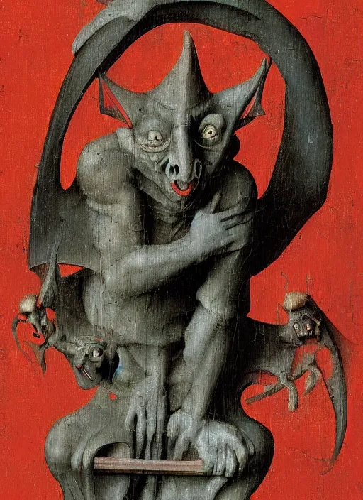 Image similar to red devil Gargoyle, Medieval painting by Hieronymus Bosch, Florence