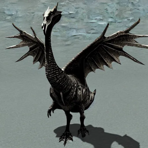 Image similar to Alduin as a Goose in Skyrim, photorealistic, symmetric