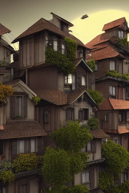 Image similar to stacked houses, solarpunk, jean - baptiste monge, octane render, 4 k