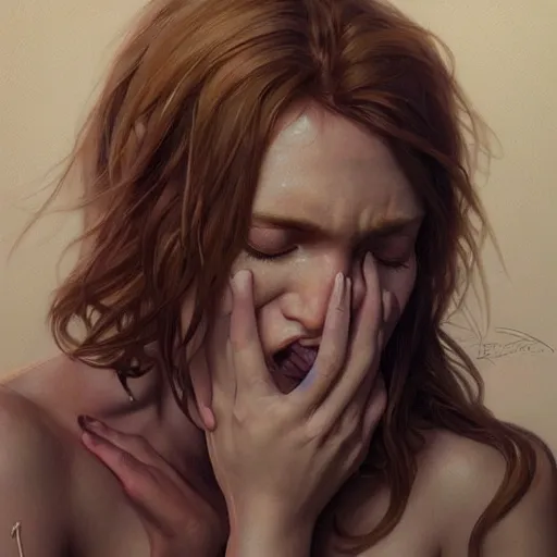 Image similar to ultra realistic illustration, bella thorne crying, intricate, elegant, highly detailed, digital painting, artstation, concept art, smooth, sharp focus, illustration, art by artgerm and greg rutkowski and alphonse mucha