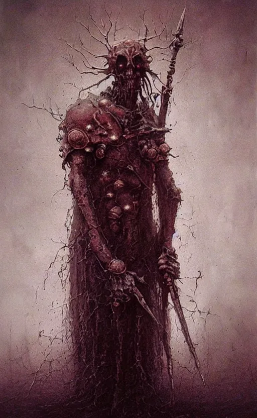 Image similar to warhammer 4 0 k occult necromancer by beksinski, high detail hyperrealistic