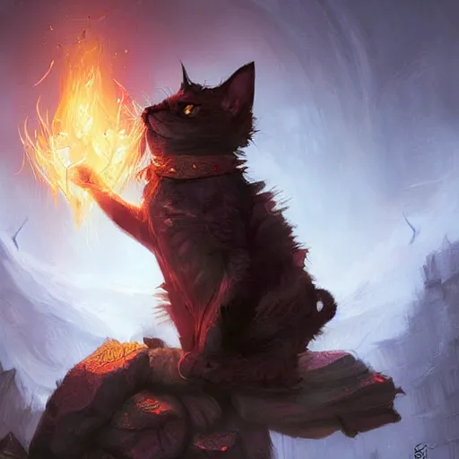 Image similar to cat sorcerer, dnd fantasy digital art by Greg Rutkowski