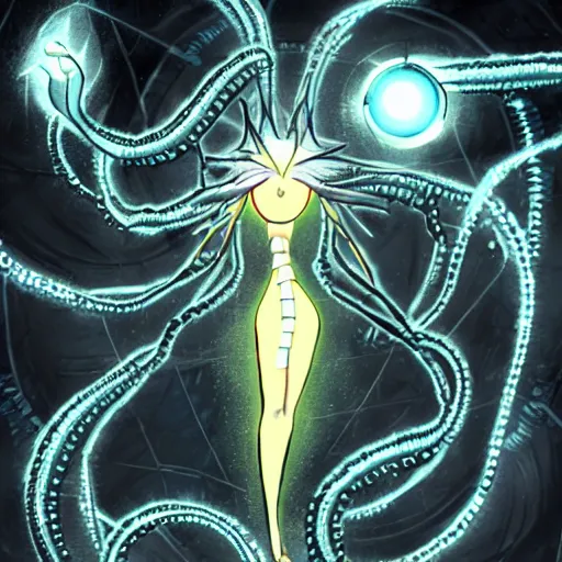 Image similar to GLaDOS as a lovecraftian God