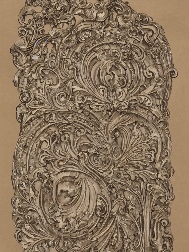 Image similar to a beautiful and masterful futuristic engraving decorative ornamental emblem, acanthus, floral, acroteria, arabesque, bead and reel, beams, bocage, cartouche, caulicoli, dentils, eagle, encarpus, symmetrical doorway