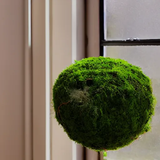 Image similar to photo of kokedama moss ball planter by window