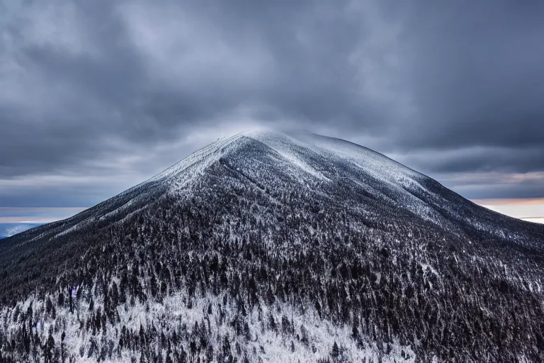 Image similar to franconia ridge, a mountain covered in snow and rocks under a cloudy sky, a tilt shift photo by david budd, trending on unsplash, hudson river school, high dynamic range, still from grand theft auto 5, rockstar advanced game engine