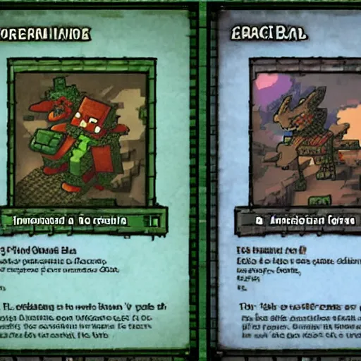 Image similar to terraria minecraft as a magic the gathering card, realistic,