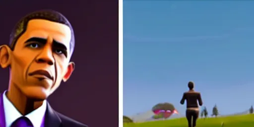 Image similar to president obama in fortnite, cinematic, dramatic, unreal engine