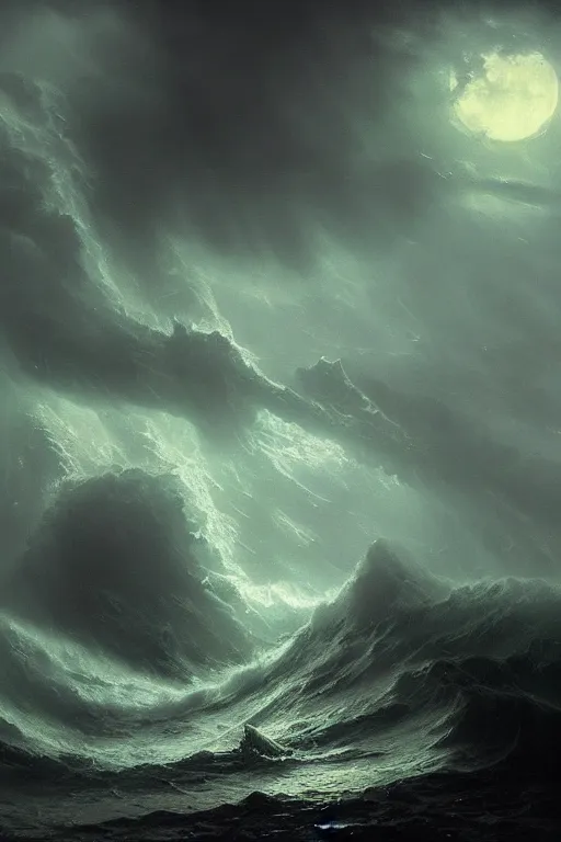 Prompt: A stunning detailed Shoggoth by Tomasz strzalkowski and Ivan Aivazovsky, stormy ocean, beautiful lighting, full moon, detailed swirling water tornado, artstation