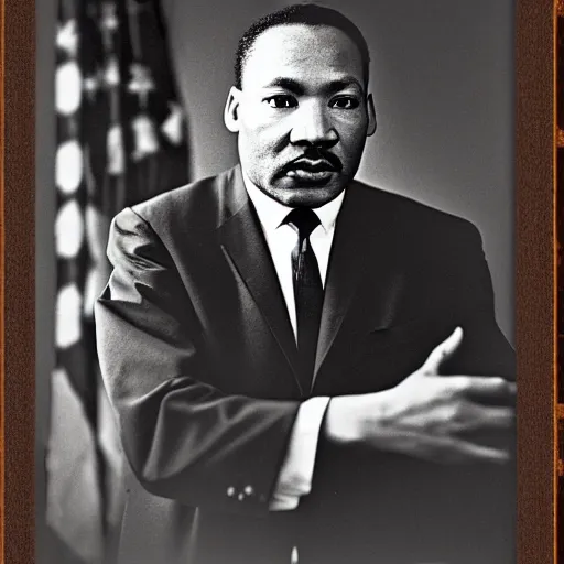 Image similar to martin luther king jr holding a colt rifle, photorealistic