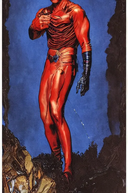 Prompt: full length portrait of udo kier as marvel nightcrawler by lawrence alma tadema, rick berry, norman rockwell, jason fabok. greg staples, nc wyeth, jack kirby, tom lovell