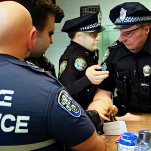 Image similar to police interrogating jar of pickles