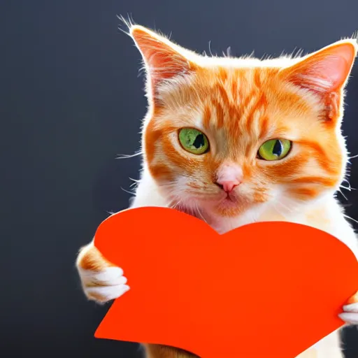 Image similar to cute orange tabby cat holding a sign with a red heart symbol