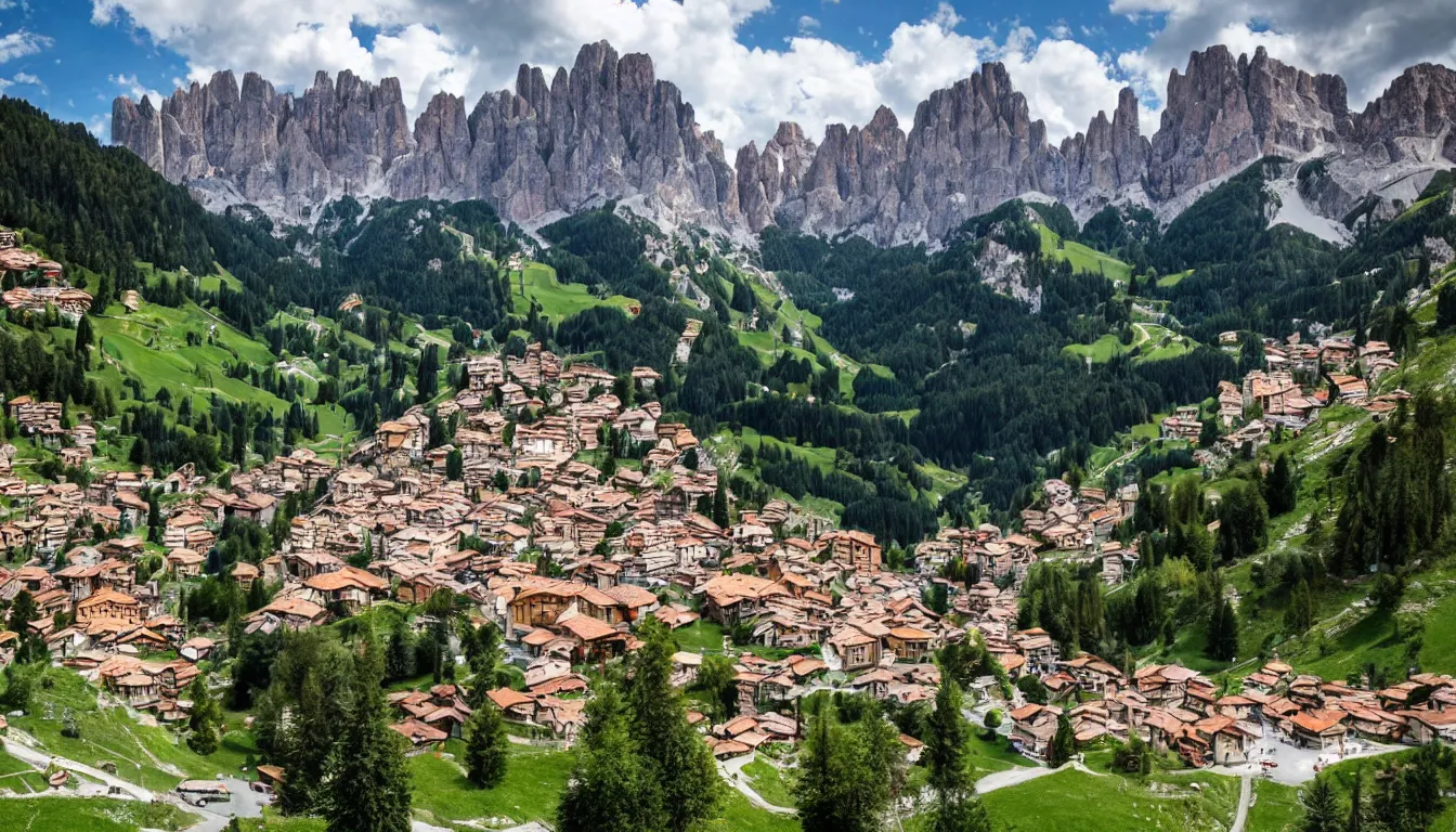 Image similar to an italian town in the dolomites mountains