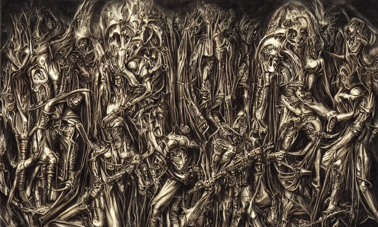 Prompt: judas priest, saints in hell, by giger,