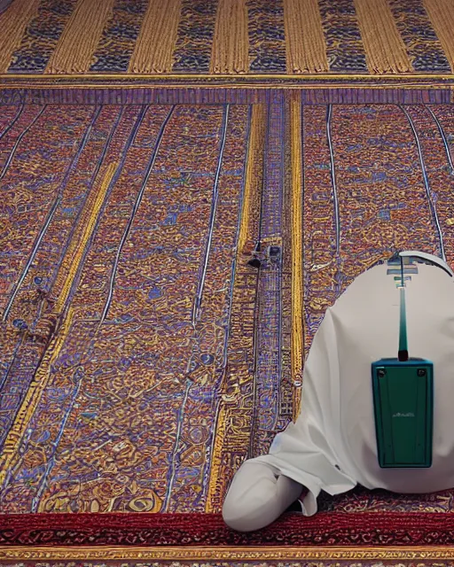 Image similar to a robot praying in the mosque, realistic and detailed, 8 k