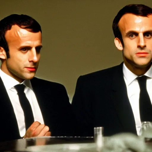 Image similar to Macron and Zemmour in American Psycho (1999)