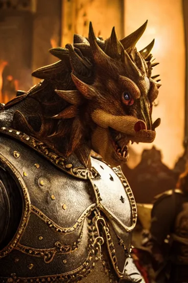 Image similar to very very intricate photorealistic photo of bowser in an episode of game of thrones, photo is in focus with detailed atmospheric lighting, award - winning details