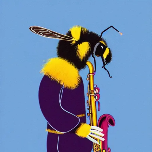 Image similar to a bumblebee playing the saxophone