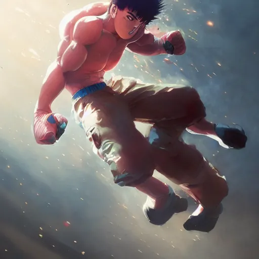 Prompt: hajime no ippo fight, magnificent, close up, details, sharp focus, elegant, highly detailed, illustration, by Jordan Grimmer and greg rutkowski and PiNe and Imoko and wlop and maya takamura, intricate, beautiful, Trending artstation, pixiv, digital Art