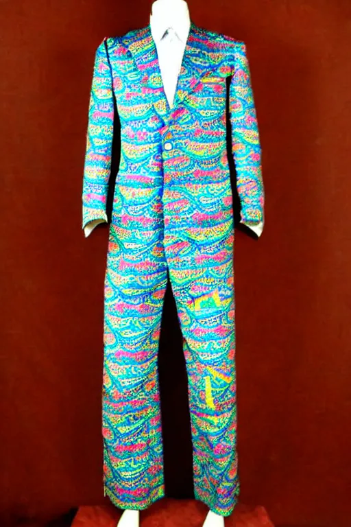 Image similar to psychedelic fashion business suit trippy 6 0 s paisleys pattern textile business suit uniform