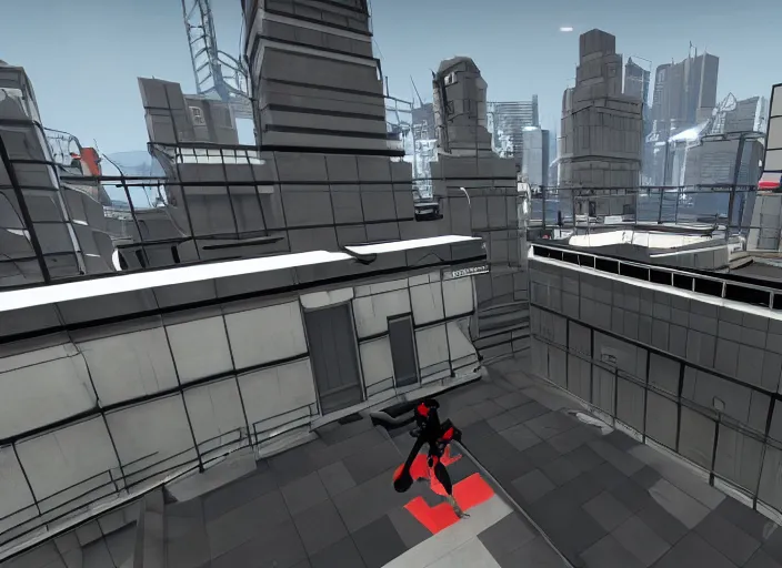 Prompt: mirror's edge in the style of hideo kojima's pt, screenshot