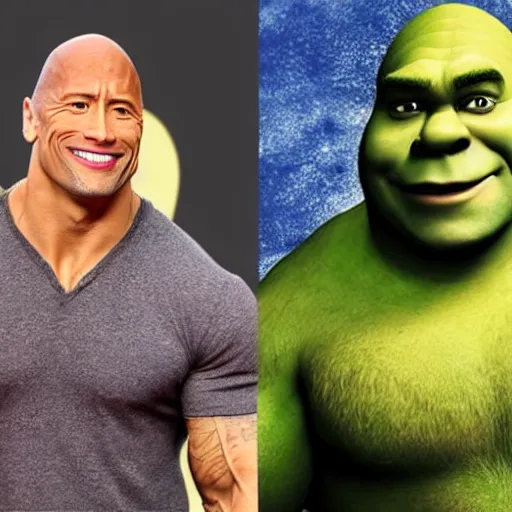 Prompt: dwayne johnson as shrek