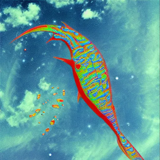 Prompt: ”parrotfish fractal in the sky with milky way”