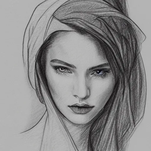 Prompt: a perfectly drawn sketch of a portrait of of woman, illustration, sketch