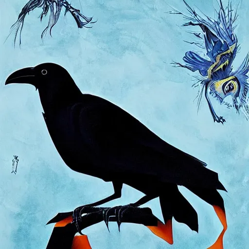 Image similar to a simple crow painting by Android Jones and M. C. Escher collaboration