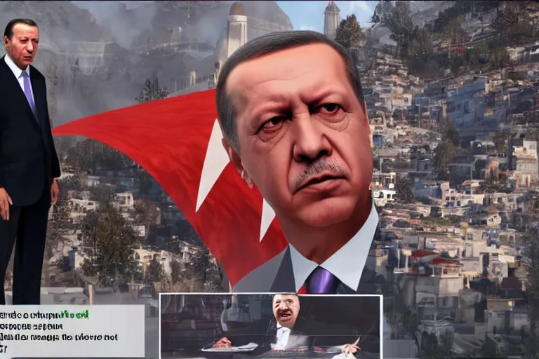 Image similar to epic cutscene of the final boss tayyip erdogan getting defeated in an open world game, hyperralistic, unreal engine, 8 k, raytracing, subsurface scattering