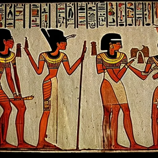 Prompt: ancient egyptian paintings of the world's oldest profession