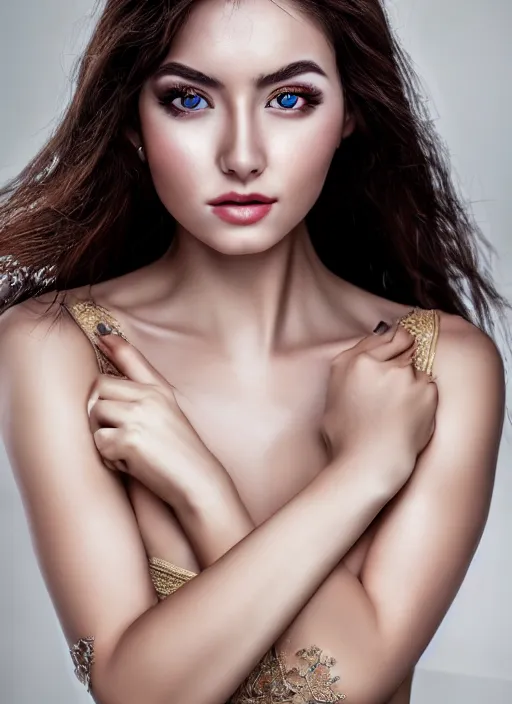 Prompt: a gorgeous greek female photo, professionally retouched, soft lighting, realistic, smooth face, full body shot, torso, dress, perfect eyes, sharp focus on eyes, 8 k, high definition, insanely detailed, intricate, elegant, art by allen lee