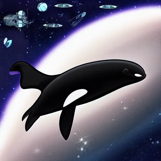 Image similar to Orca in space wearing a fur coat in space galaxy in background digital art artstation