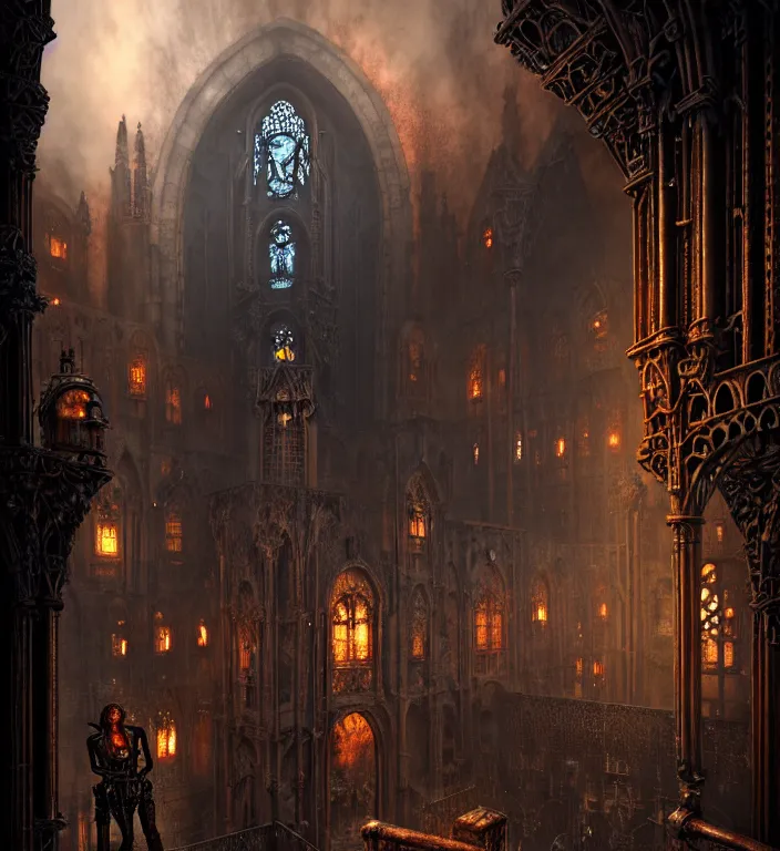 Image similar to steam necropolis, memento mori, gothic, neo - gothic, art nouveau, hyperdetailed copper patina medieval icon, stefan morrell, philippe druillet, ralph mcquarrie, concept art, steampunk, unreal engine, detailed intricate environment, octane render, moody atmospherics, volumetric lighting, ultrasharp, ominous, otherworldly