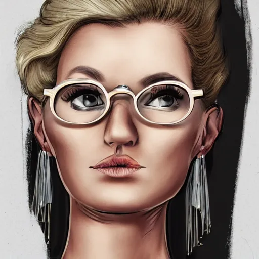 Prompt: middle aged beautiful french woman with blonde hair tied in a strict bun, spectacles, lots of makeup, arrogant, rich, expensive voluminous dress, digital art, high quality, 8 k, detailed, d & d character,