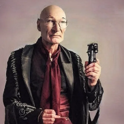 Image similar to photo of a person who looks like a mixture between patrick stewart and brent spiner