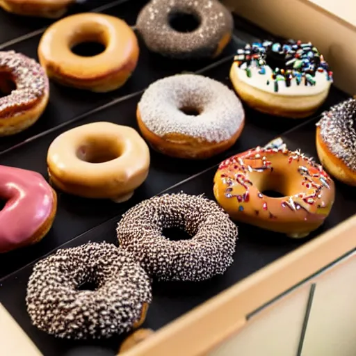 Image similar to a display case filled with lots of different types of donuts