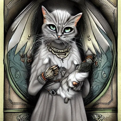 Image similar to a necromancer cat, fantasy art