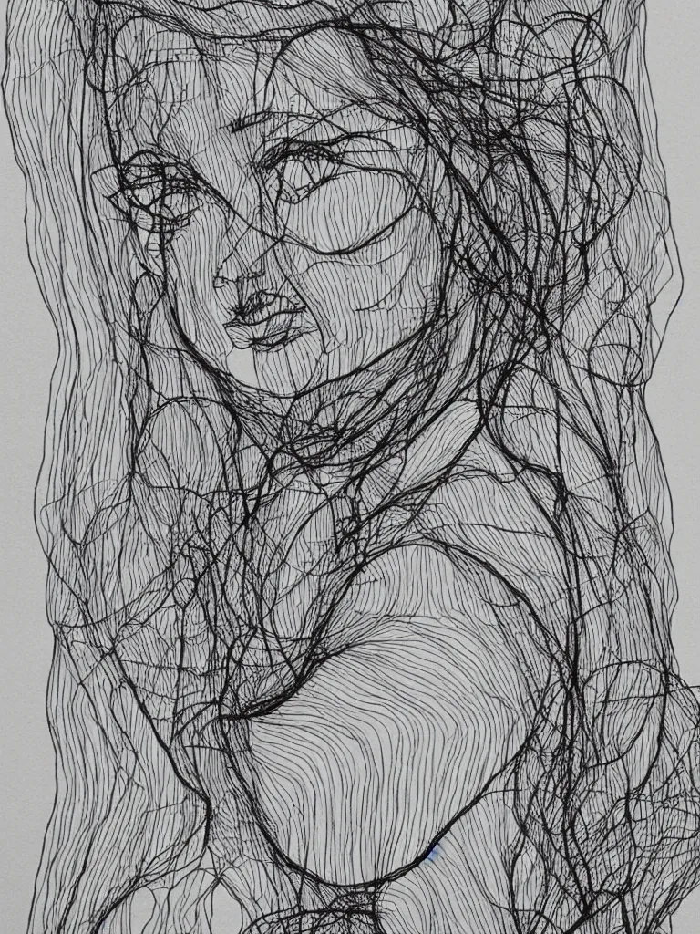 Prompt: wire art of an elegant female portrait, inspired by single line drawings from gejza schiller, the bauhaus, henri matisse.