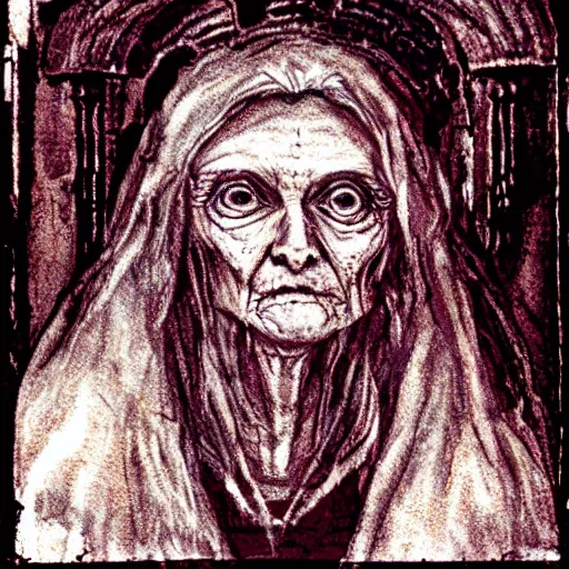 Prompt: ancient cursed witch staring at you while you sleep, grainy, found footage, horror