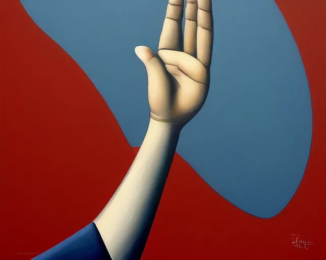 Image similar to a painting of a person waving vigorously, an ultrafine detailed painting by rafal olbinski, behance contest winner, pop surrealism, detailed painting, very detailed, minimalist, skeuomorphic, airbrush art