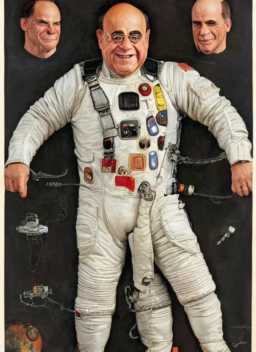 Image similar to upper body portrait of danny devito wearing a leather spacesuit by norman rockwell and mandy jurgens and john singer sargent