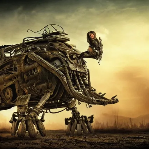 Image similar to ant humanoid, post-apocalyptic, mad max style, top cinematic lighting , cinematic mood, very detailed,