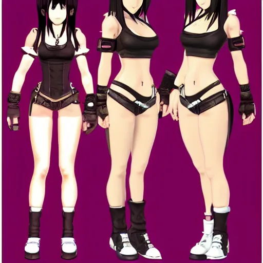 Image similar to character dresses reference sheet of Tifa from FF7