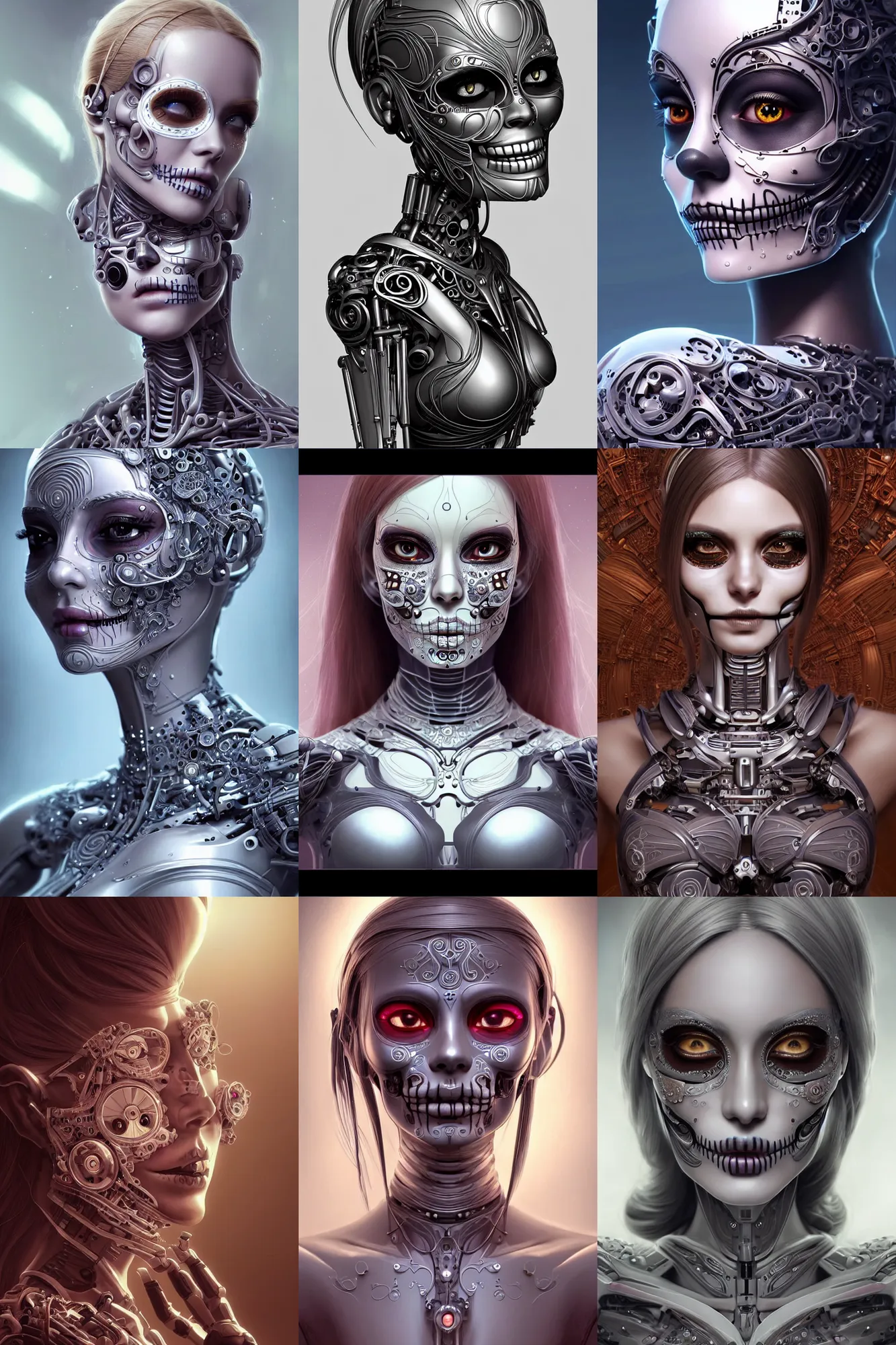 Prompt: beautiful crying female android!, ( mechanical ), intricate, elegant, super highly detailed, professional digital painting, ( el dia los muertos ), concept art, smooth, sharp focus, unreal engine 5, photorealism, hd, 8 k, beautiful, cinematic, art by artgerm, moebius!!, rutkowski, mucha, loish, wlop