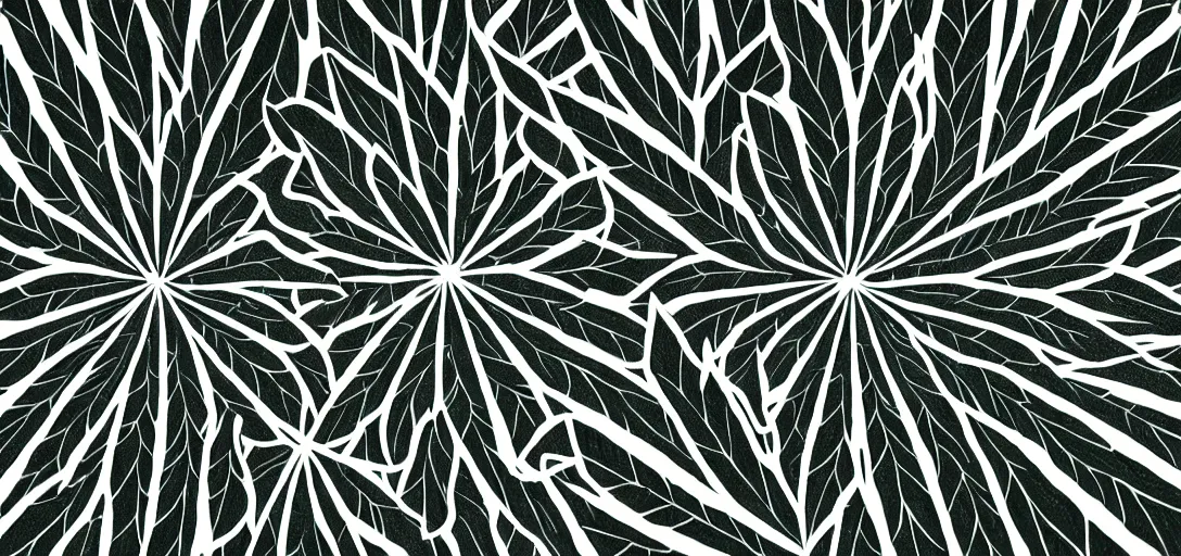 Image similar to symmetry, multiple cannabis leaves in solid silhouettes, dancing, interacting, mooc, organic and intricate, elegant, highly detailed, concept art, sharp focus, illustration, high contrast, long shadows, painted with colour on white, 8 k