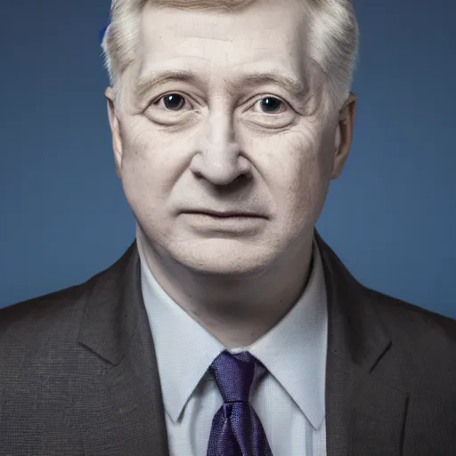 Image similar to augustus aloysius corporate portrait, senior sales marketing acquisitions ceo executive vp, purple green color scheme, professional studio lighting, hyperreal detailed lifelike facial features, corporate portraiture photographed by david lynch